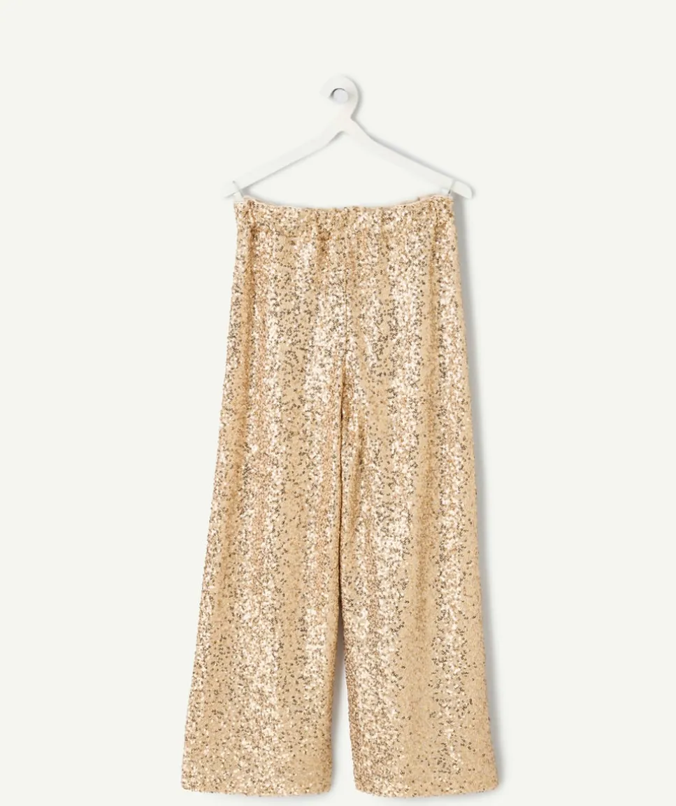 Pantalon fille large paillettes dorées