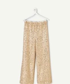 Pantalon fille large paillettes dorées