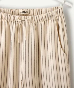 Pantalon fille large rayé beige