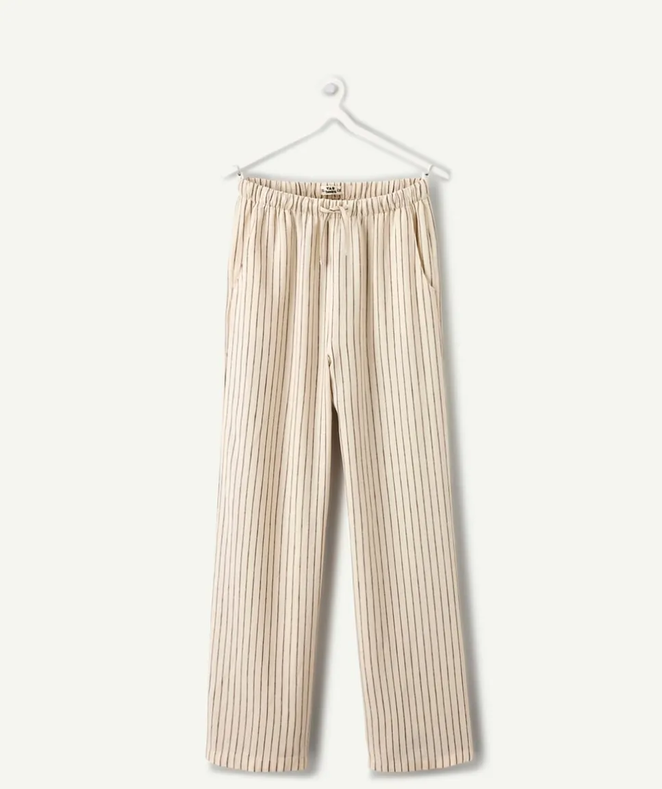 Pantalon fille large rayé beige
