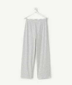 Pantalon fille large rayé blanc et bleu