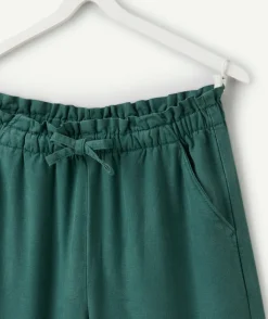 Pantalon fille large uni vert taille élastiquée