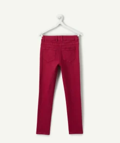 Pantalon fille skinny bordeaux ceinture fantaisie
