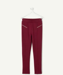 Pantalon fille slim bordeaux détails