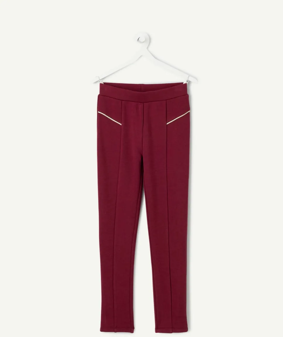 Pantalon fille slim bordeaux détails