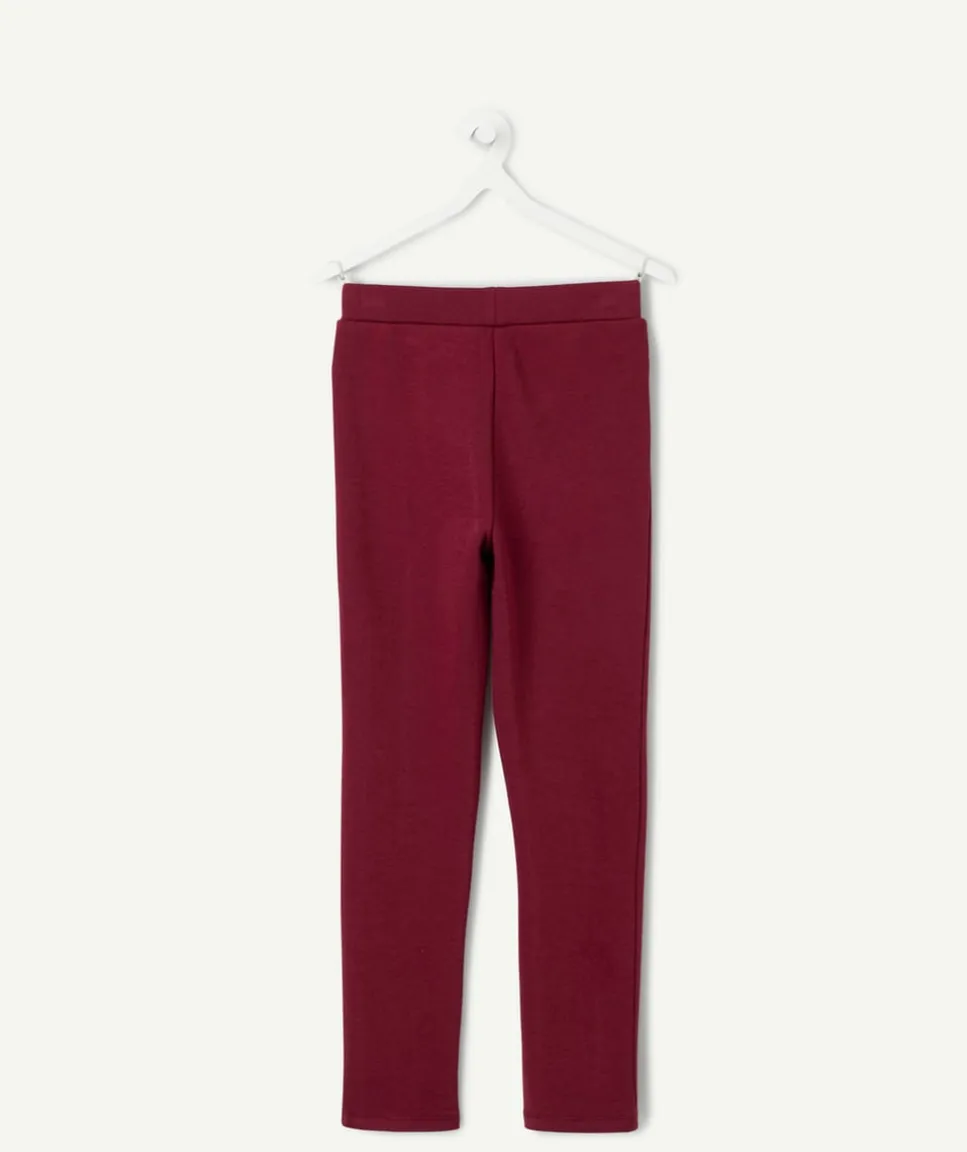 Pantalon fille slim bordeaux détails