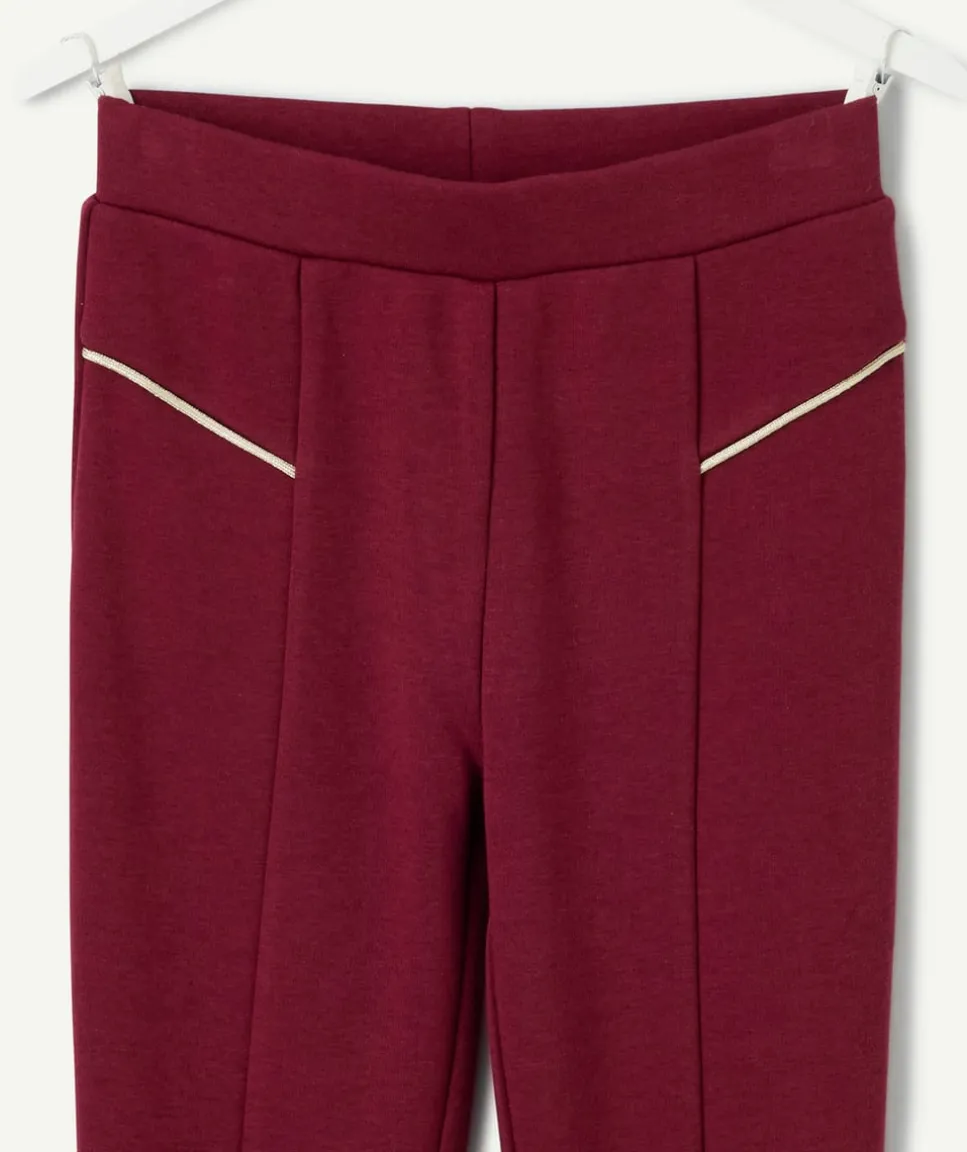 Pantalon fille slim bordeaux détails