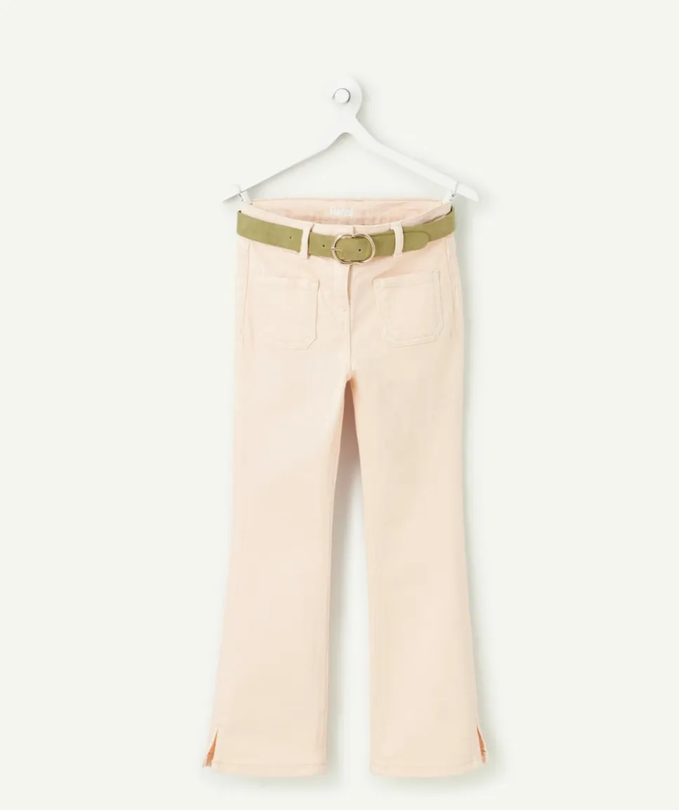 Pantalon flare fille rose avec ceinture