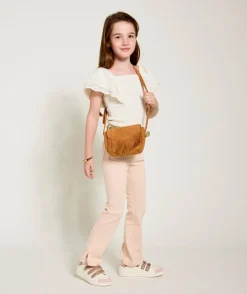 Pantalon flare fille rose avec ceinture