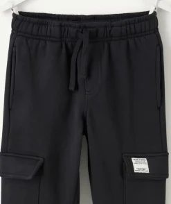 Pantalon garçon cargo noir taille élastiquée