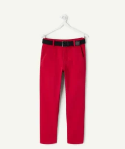 Pantalon garçon chino rouge avec ceinture