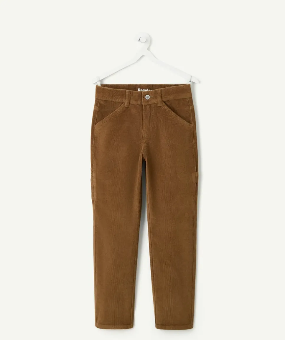 Pantalon garçon droit côtelé marron