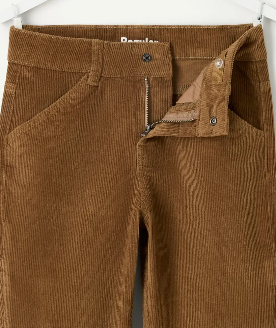Pantalon garçon droit côtelé marron