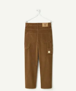 Pantalon garçon droit côtelé marron