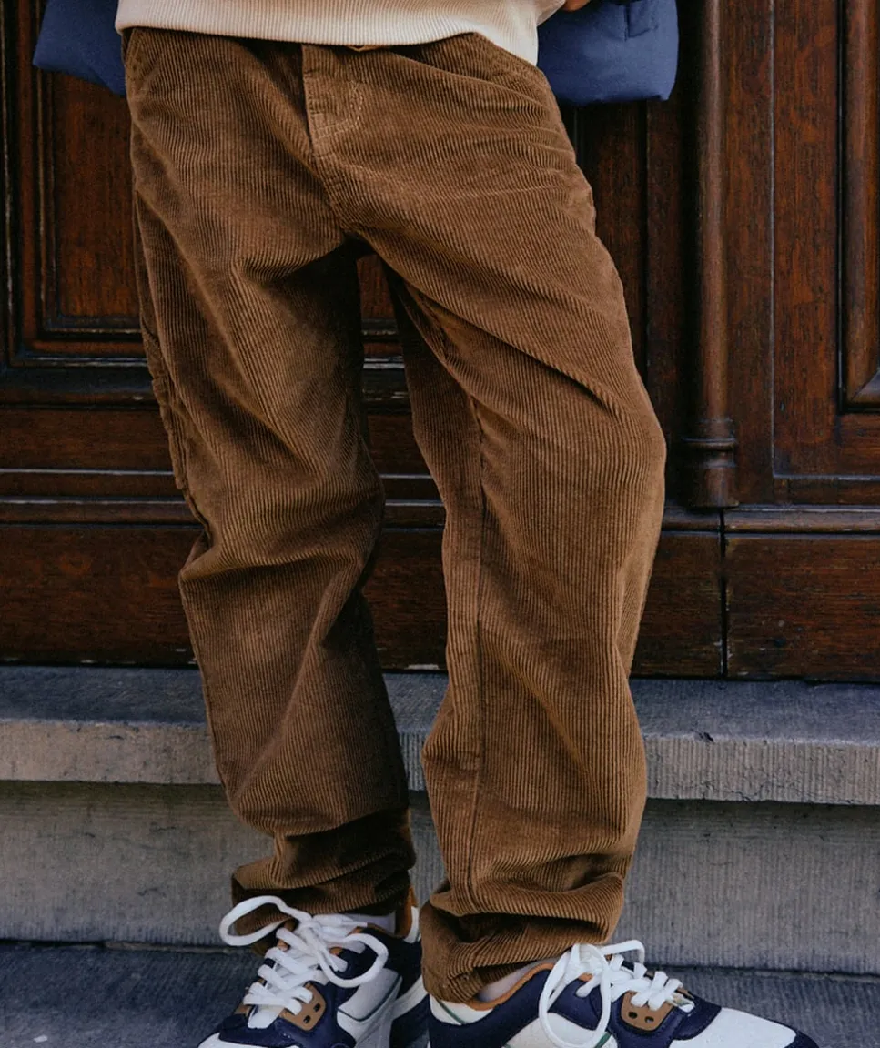 Pantalon garçon droit côtelé marron
