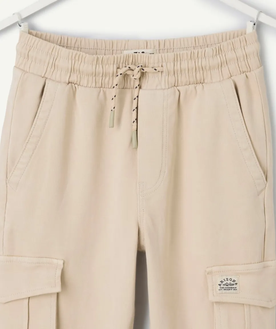 Pantalon garçon jogger style cargo beige