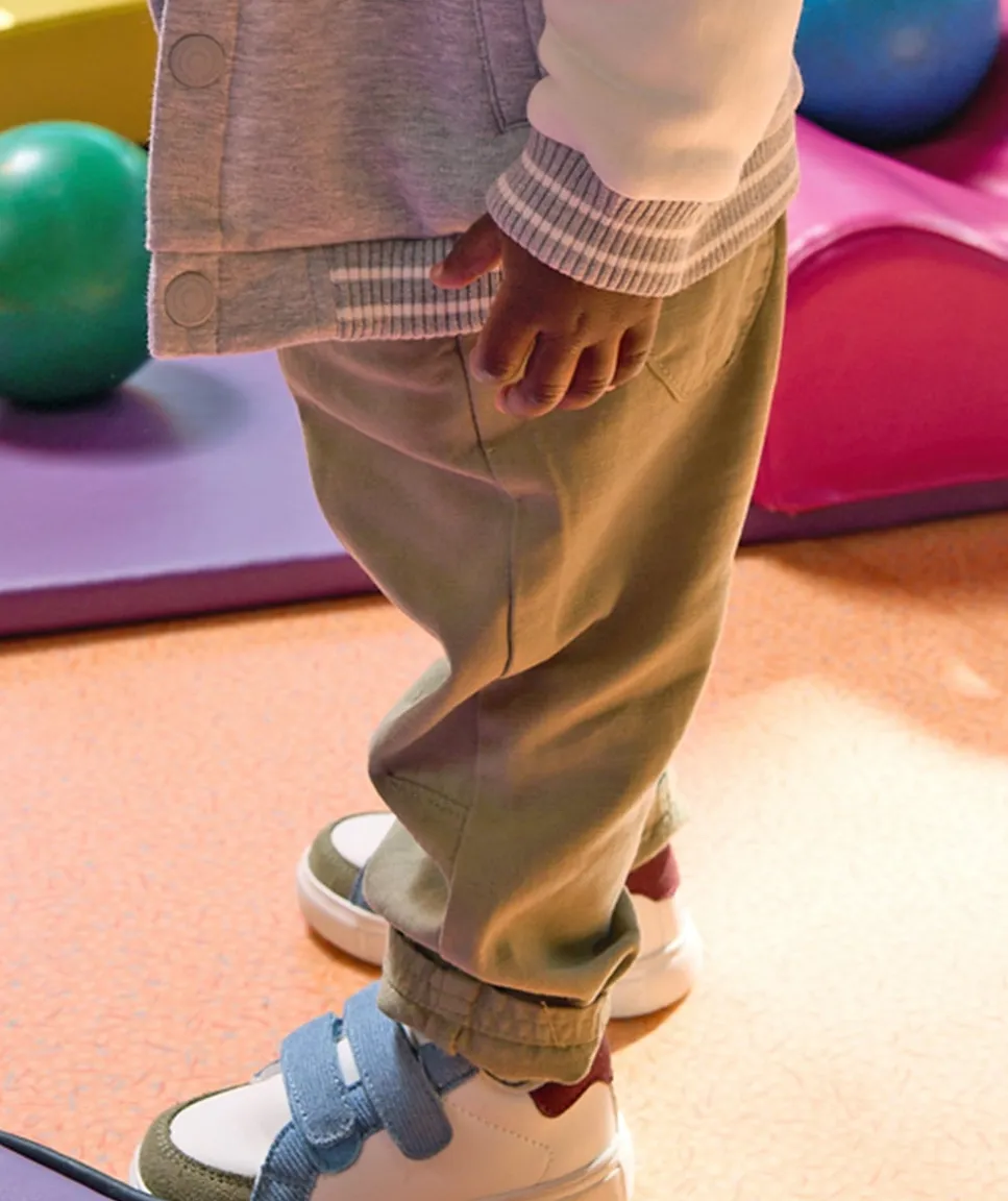 Pantalon garçon kaki à taille élastique