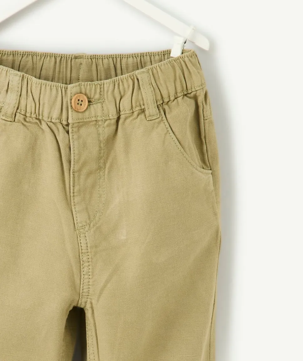 Pantalon garçon kaki à taille élastique