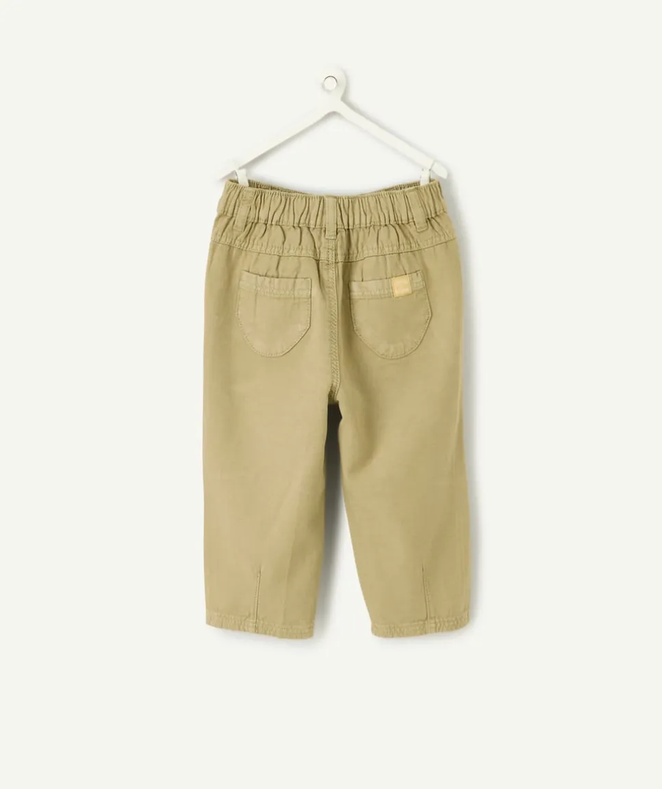 Pantalon garçon kaki à taille élastique