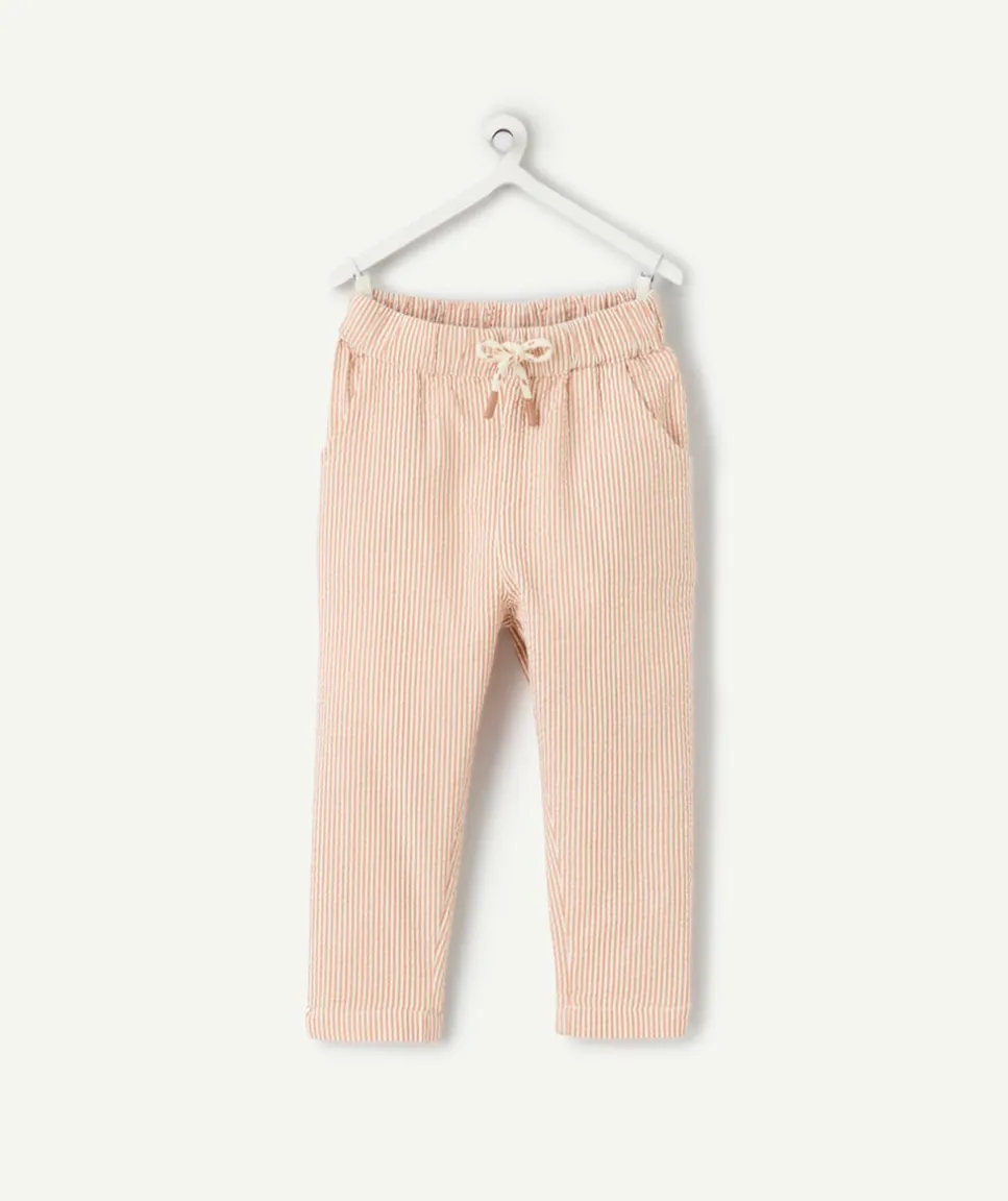 Pantalon garçon rayé beige