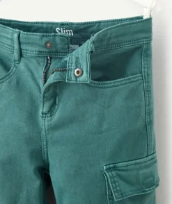 Pantalon garçon slim vert canard
