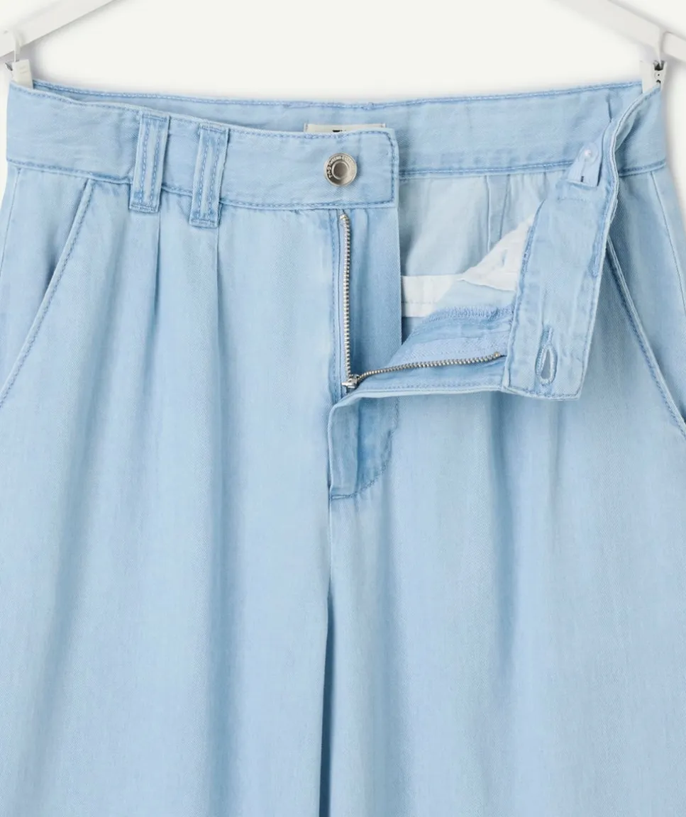 Pantalon large fille denim bleu