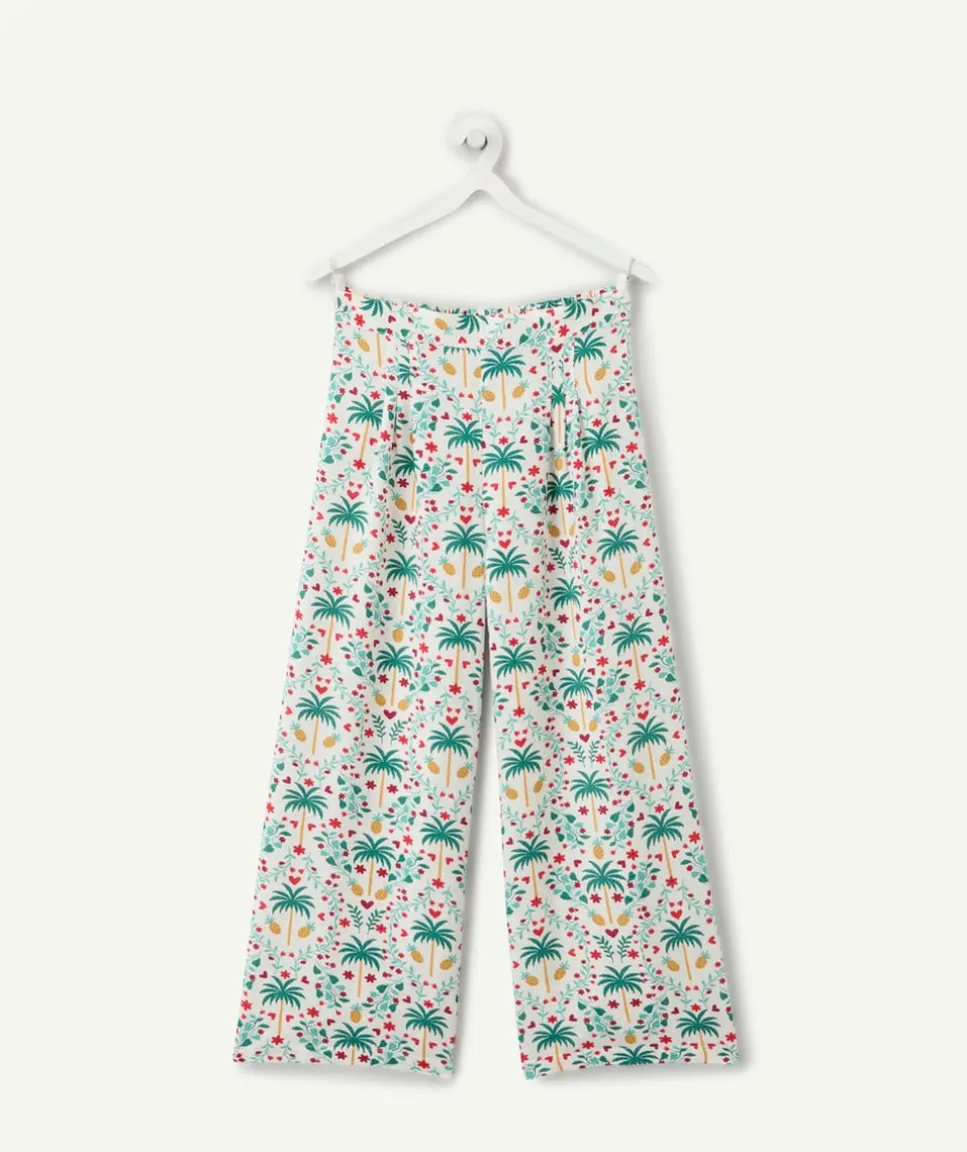 Pantalon large fille imprimé tropical multicolore