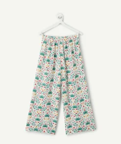 Pantalon large fille imprimé tropical multicolore