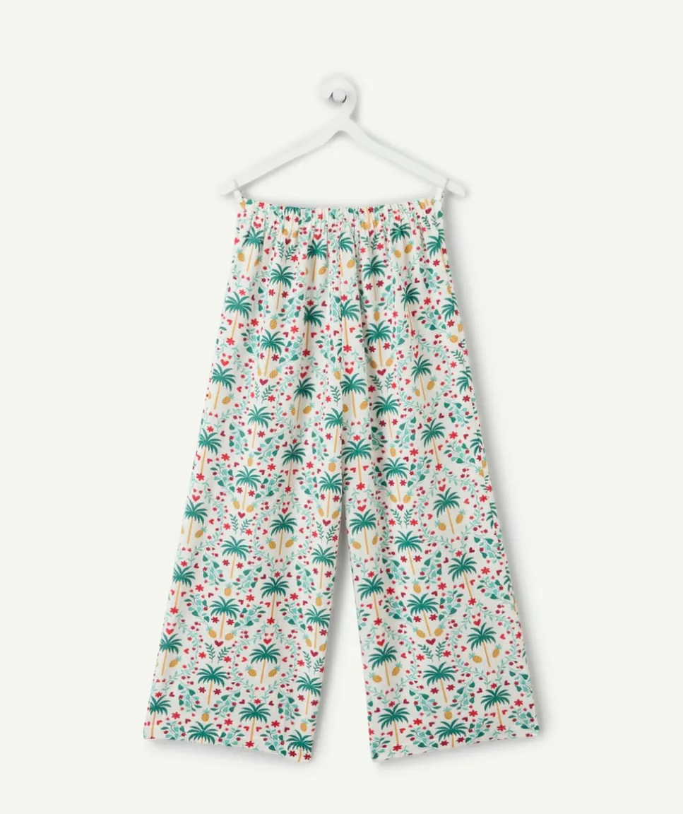 Pantalon large fille imprimé tropical multicolore