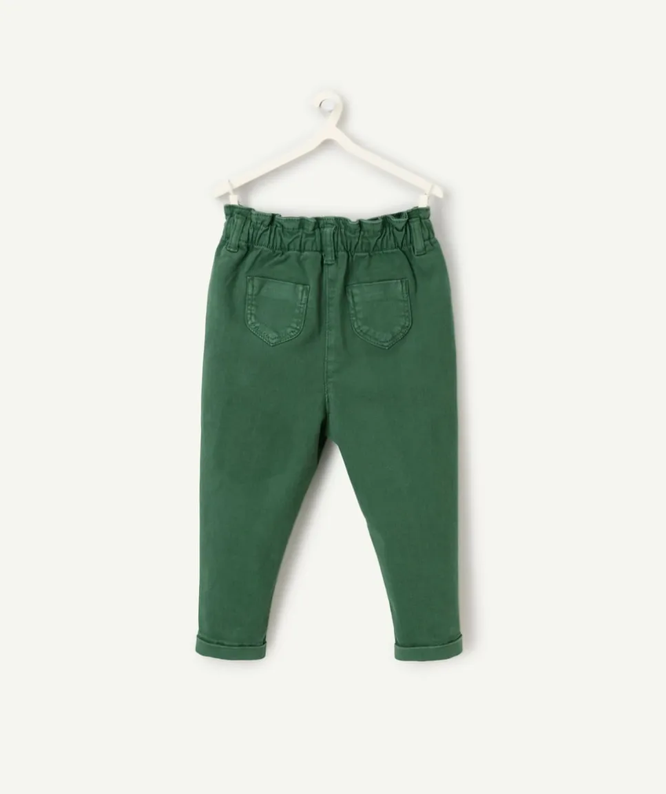 Pantalon relax bébé fille en fibres recyclées vert