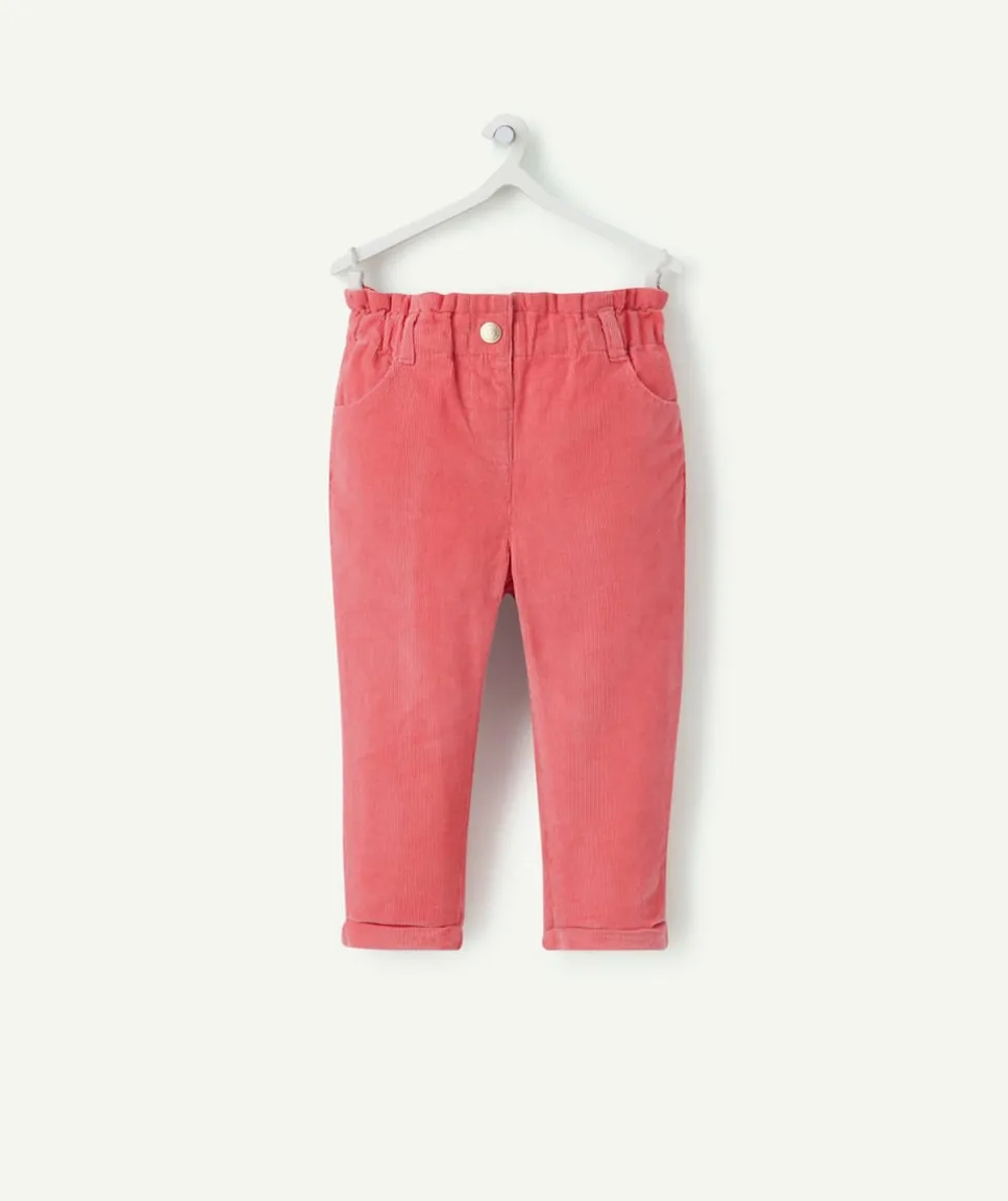 Pantalon relax bébé fille en velours côtelé rose