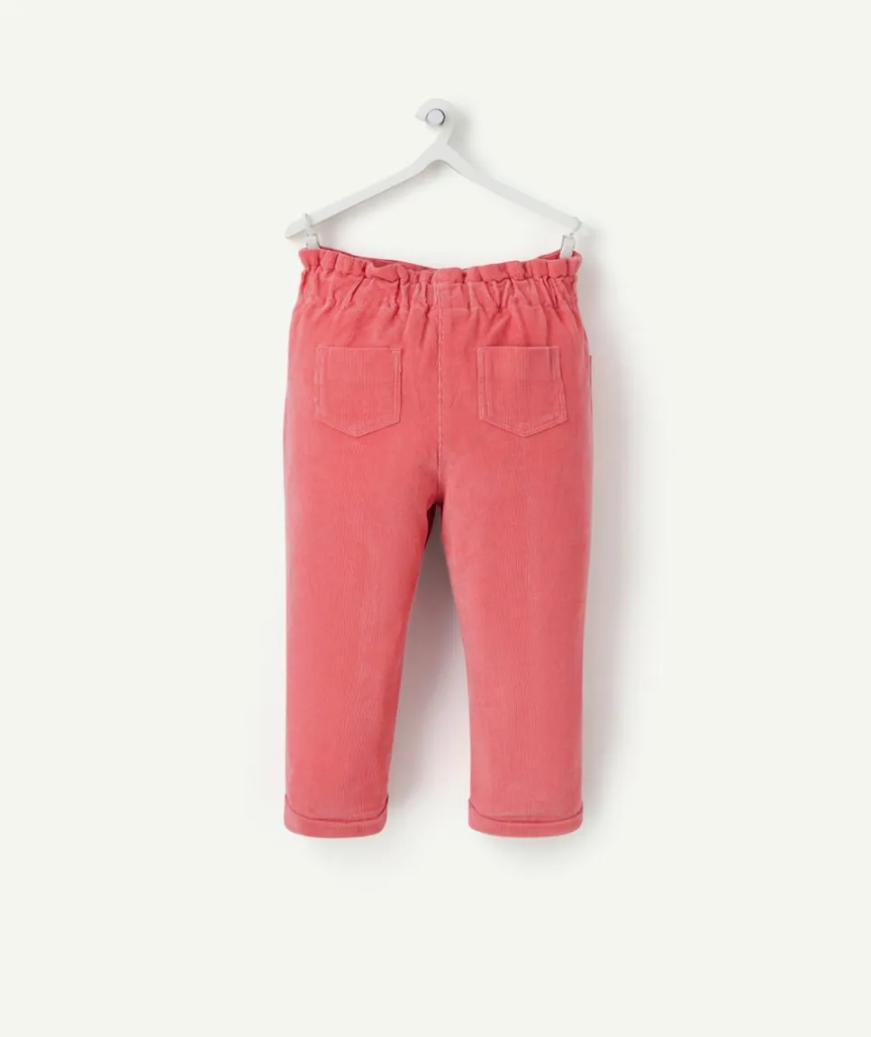 Pantalon relax bébé fille en velours côtelé rose
