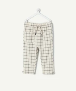 Pantalon relax bébé garçon écru à carreaux