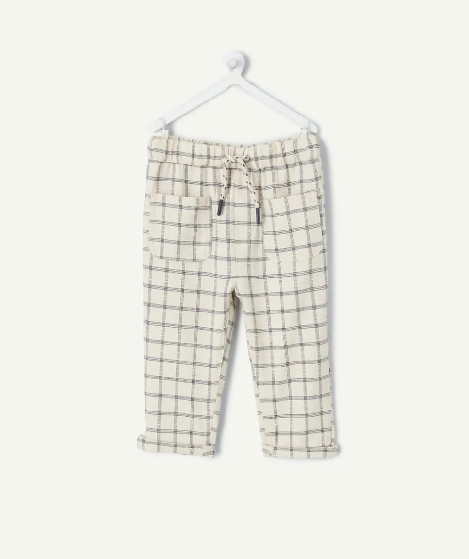 Pantalon relax bébé garçon écru à carreaux