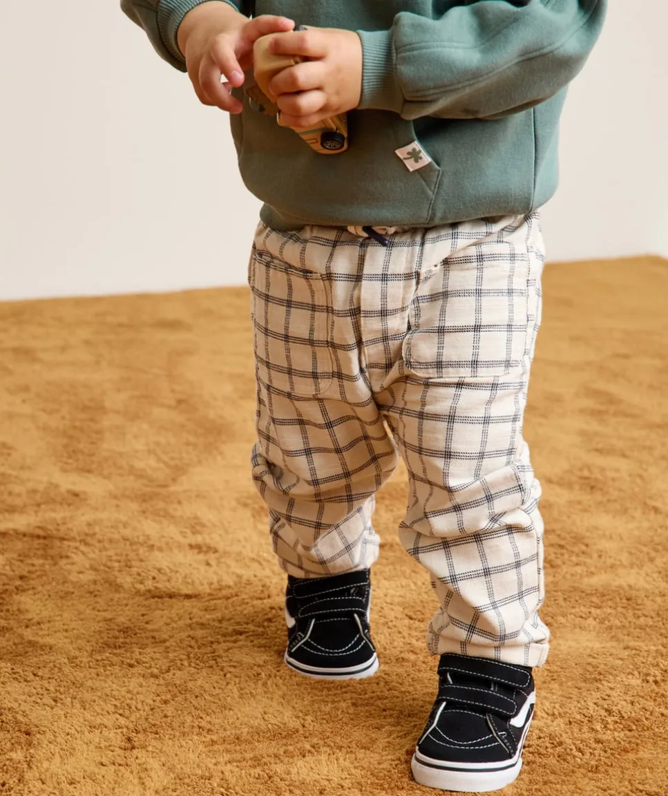 Pantalon relax bébé garçon écru à carreaux