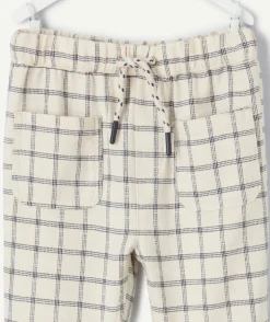 Pantalon relax bébé garçon écru à carreaux