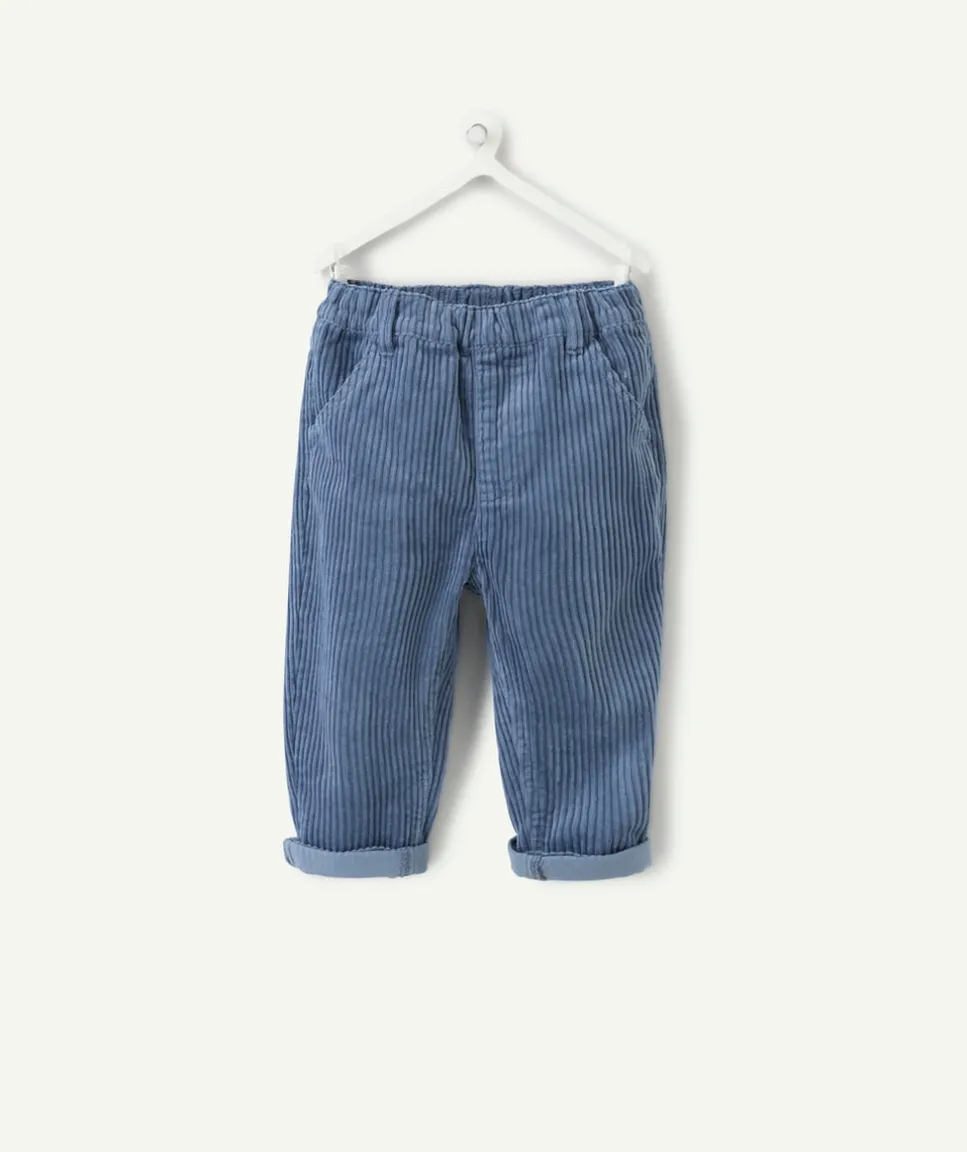 Pantalon relax bébé garçon effet velours bleu