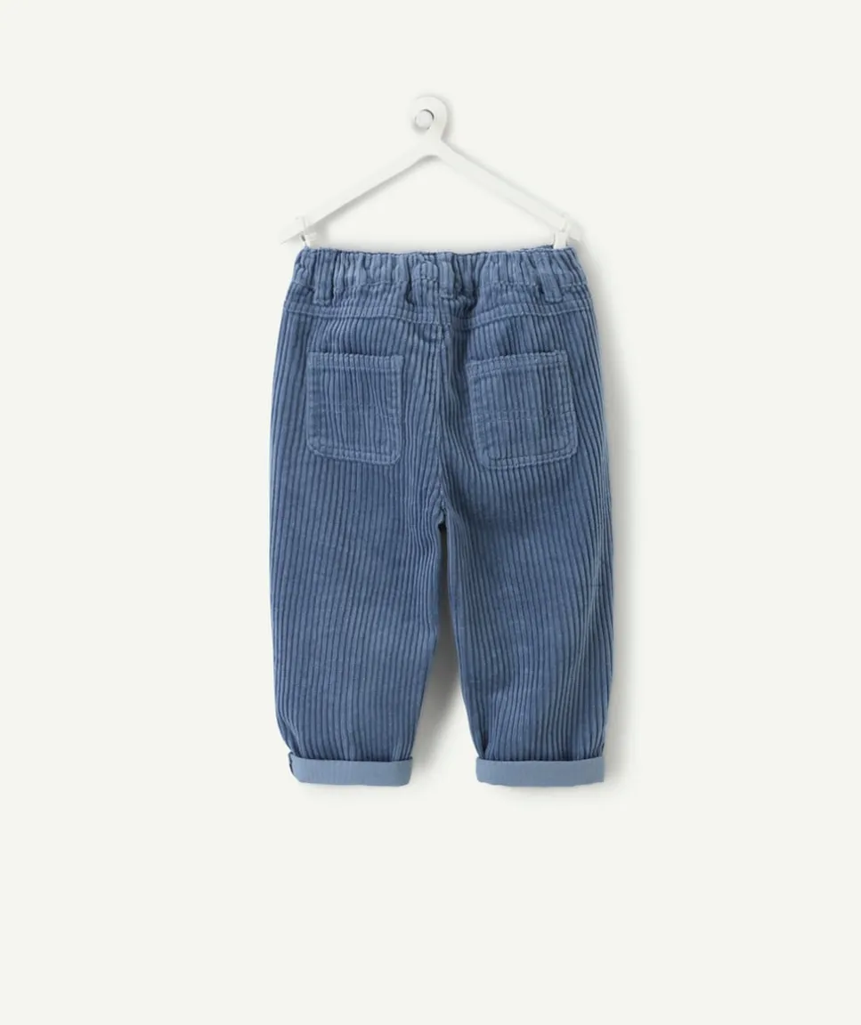 Pantalon relax bébé garçon effet velours bleu