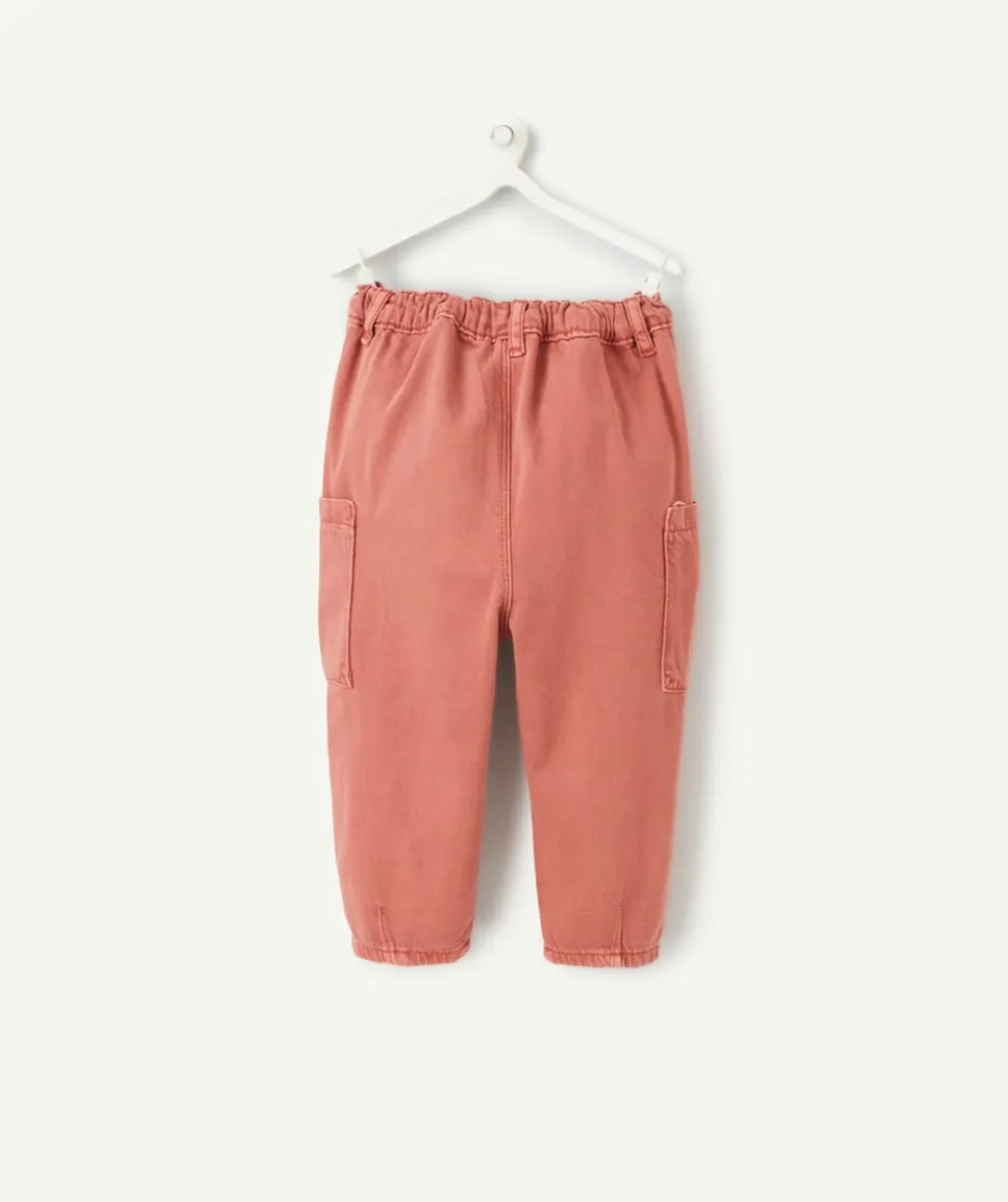 Pantalon relax bébé garçon en fibres recyclées rose avec poches