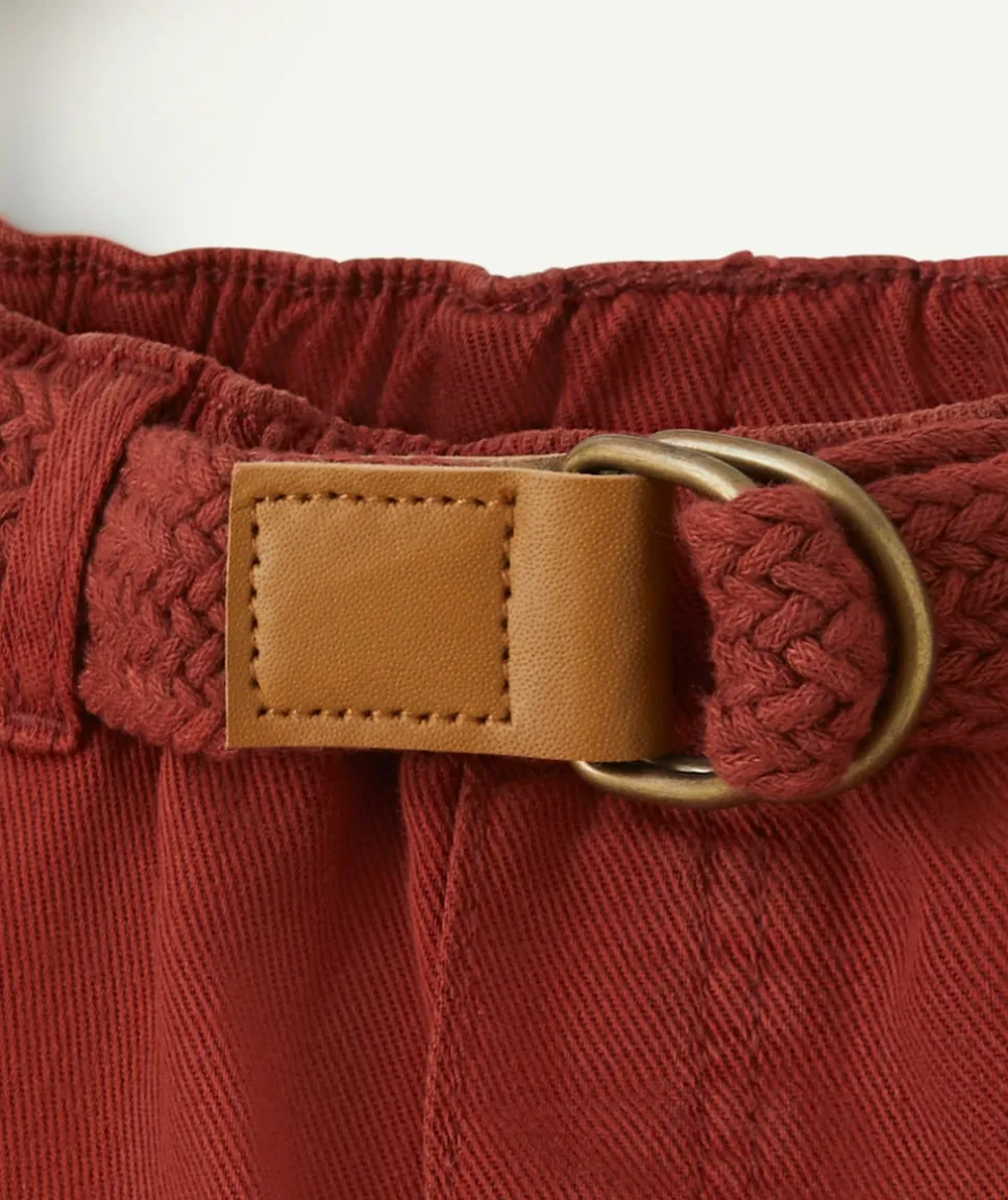 Pantalon relax bébé garçon en viscose labellisée rouille avec ceinture