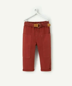 Pantalon relax bébé garçon en viscose labellisée rouille avec ceinture
