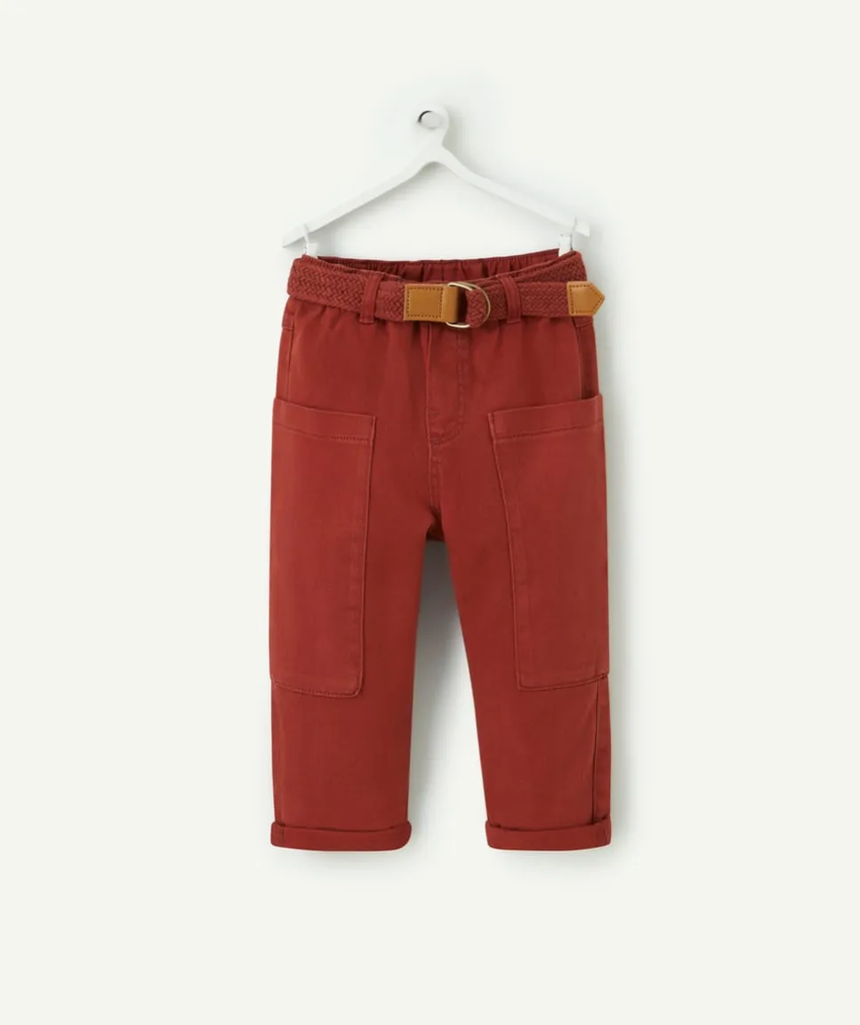 Pantalon relax bébé garçon en viscose labellisée rouille avec ceinture