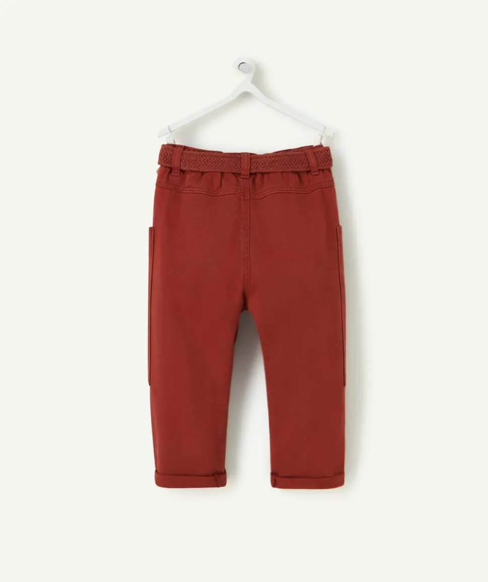 Pantalon relax bébé garçon en viscose labellisée rouille avec ceinture