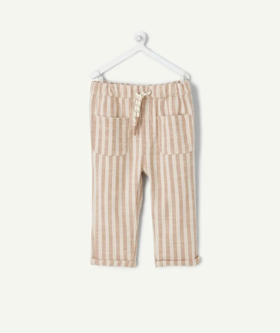 Pantalon relax bébé garçon rayé beige
