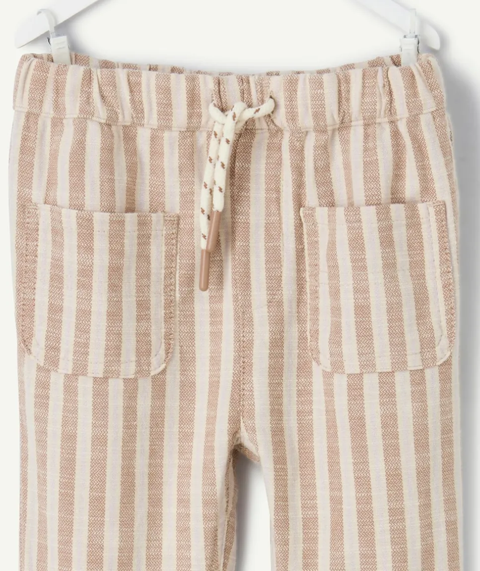 Pantalon relax bébé garçon rayé beige