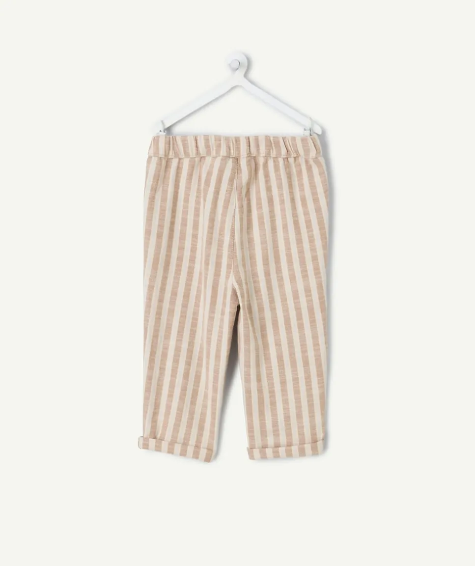 Pantalon relax bébé garçon rayé beige