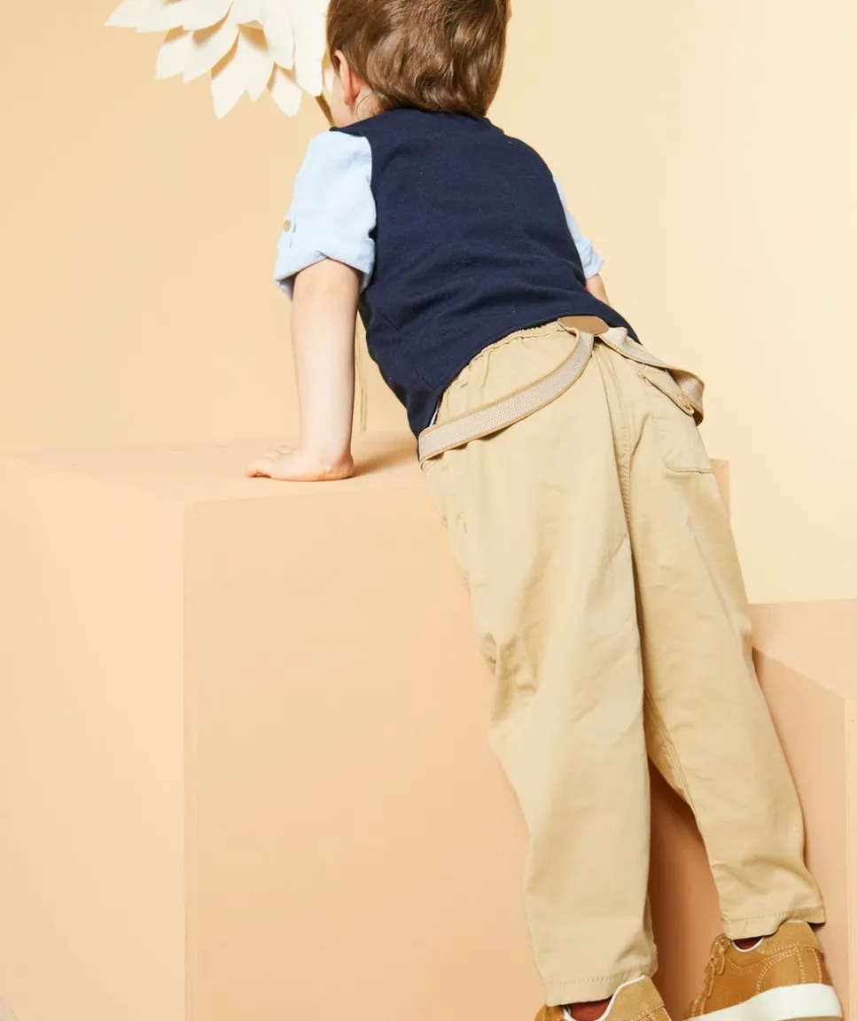Pantalon relaxed bébé garçon beige avec bretelles amovibles