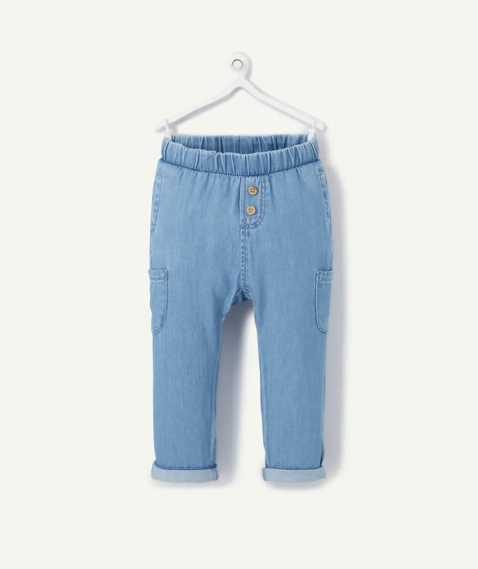 Pantalon sarouel bébé garçon effet denim bleu en coton lower impact