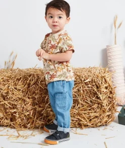 Pantalon sarouel bébé garçon effet denim bleu en coton lower impact