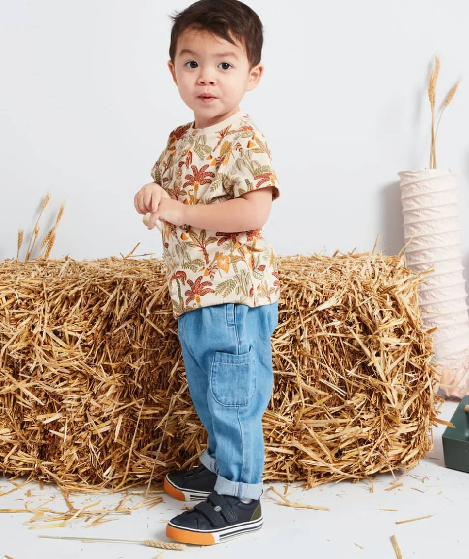 Pantalon sarouel bébé garçon effet denim bleu en coton lower impact